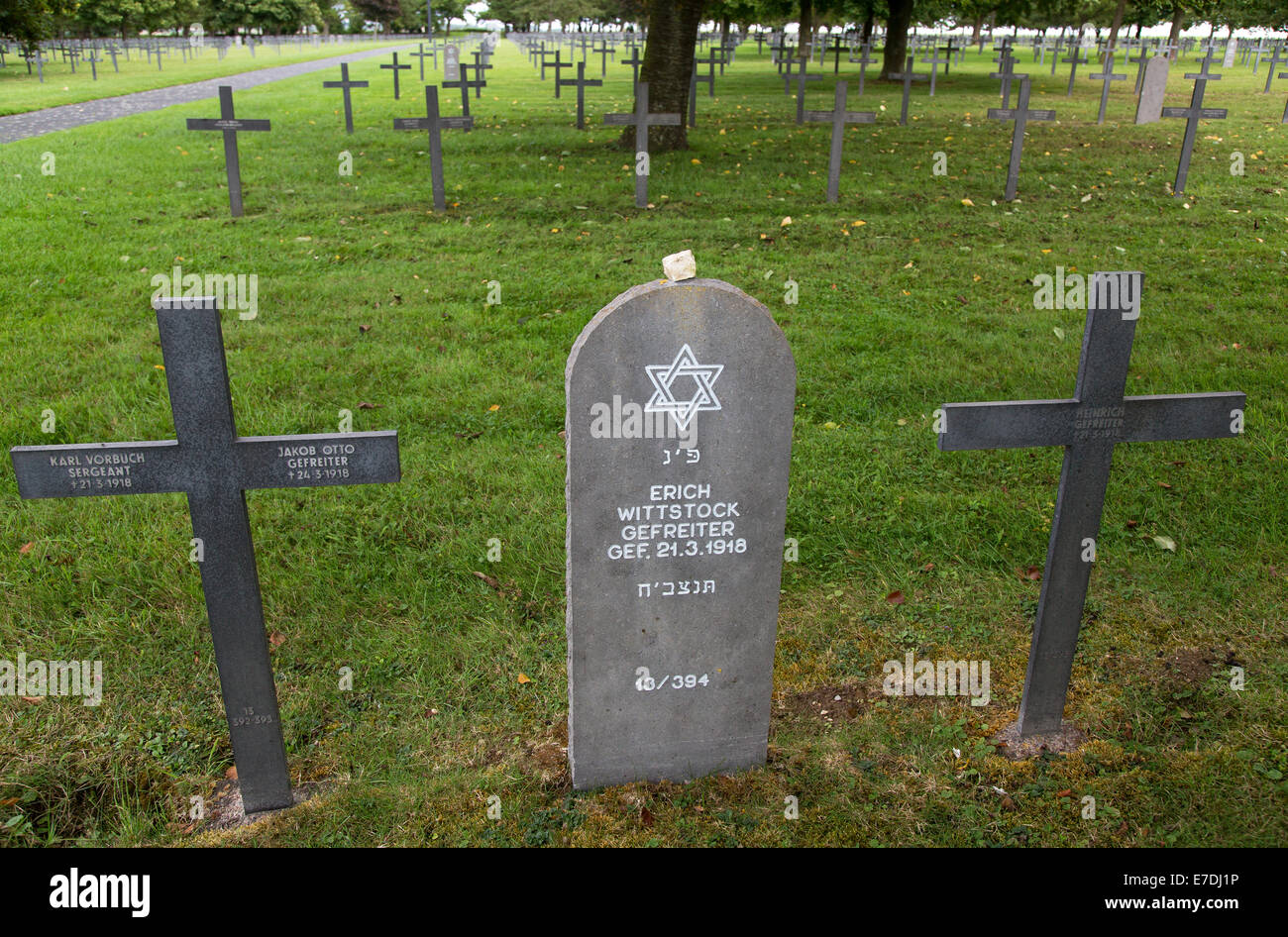 Neuville-St-Vaast, France, grave of a Jewish casualties on the German War Cemetery Neuville-St-Vaast Stock Photo