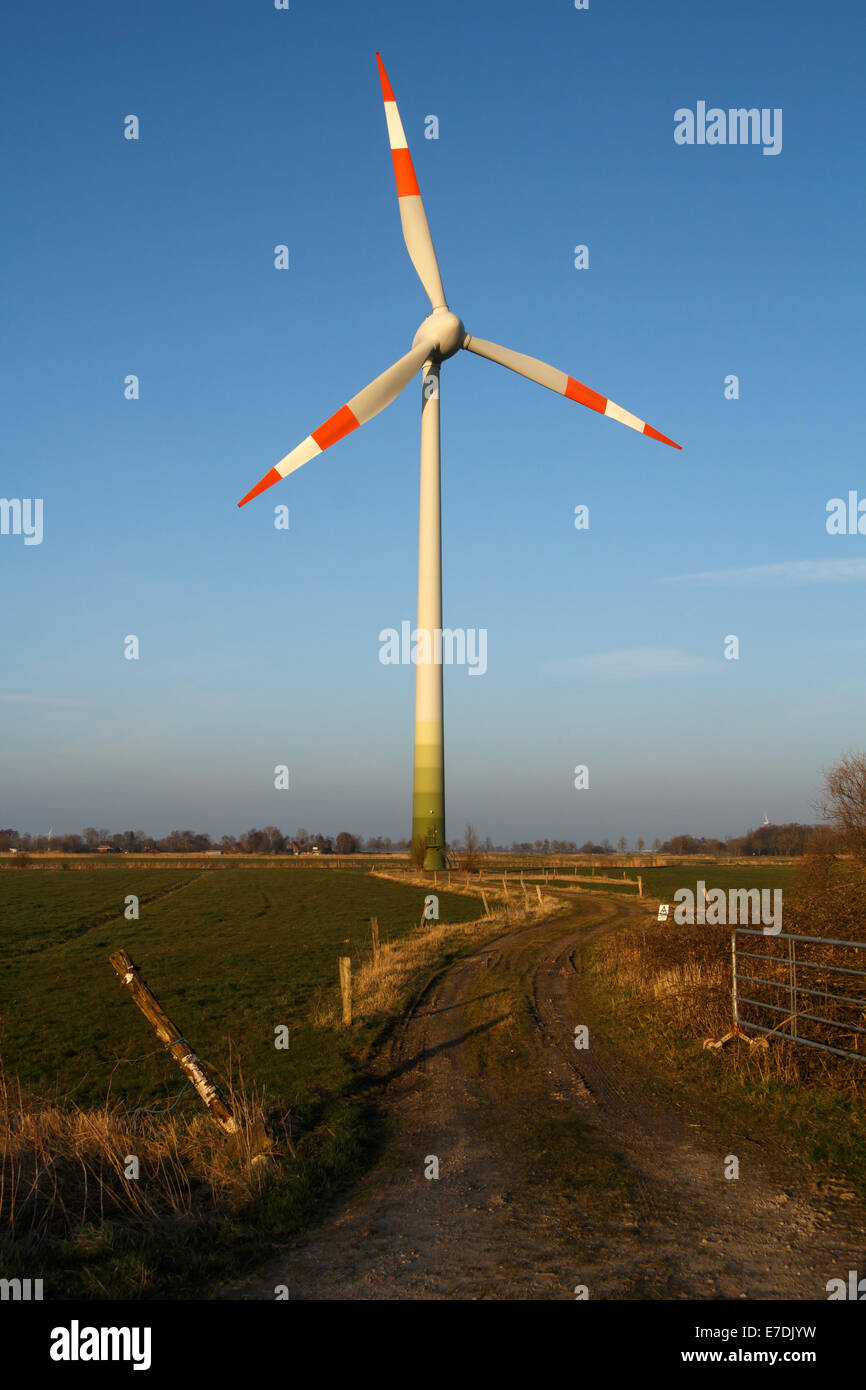 Hinte, Germany, wind turbine in a field Stock Photo