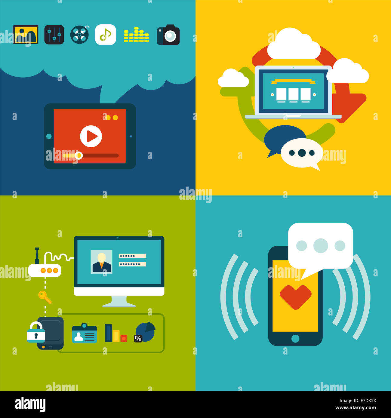 Set of flat design concept icons for web and mobile phone services and ...
