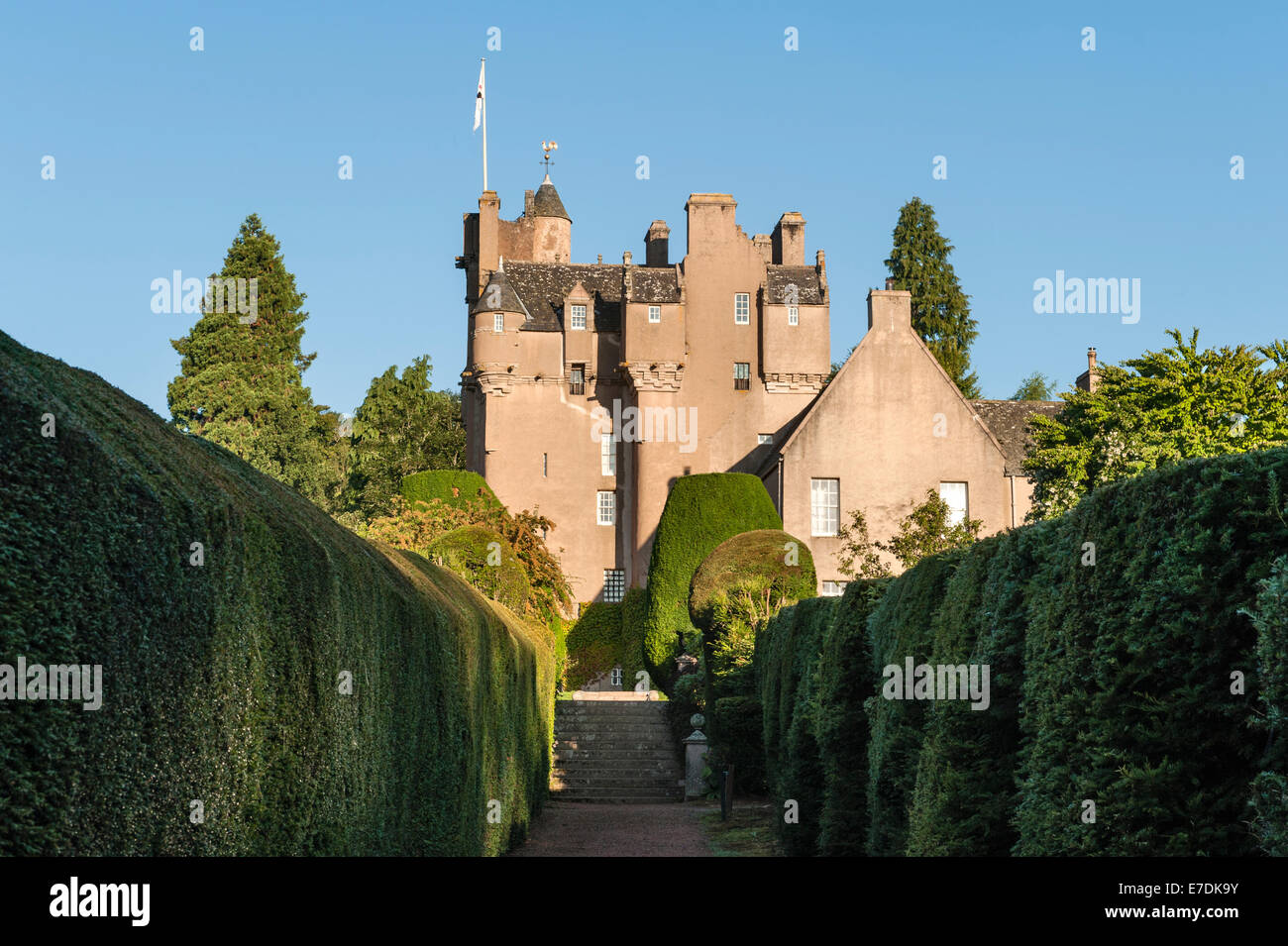 The 16c Crathes Castle, Banchory, Scotland, UK. The yew hedges date