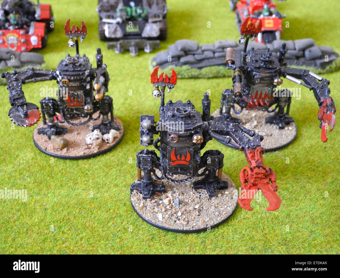 Warhammer is a tabletop wargame where two or more players compete against each other with 'armies' of 25 mm - 250 mm tall heroic miniatures. The rules of the game have been published in a series of books, which describe how to move miniatures around the game surface and simulate combat in a 'balanced and fair' manner. EDITORIAL USE ONLY Stock Photo