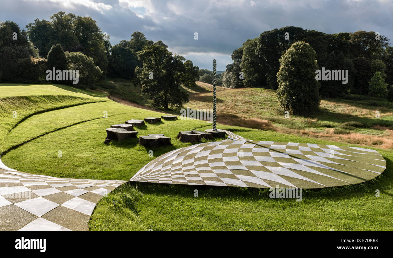 The Black Hole Terrace in The Garden of Cosmic Speculation, Dumfries, Scotland, UK, by Charles Jencks and Maggie Keswick Stock Photo