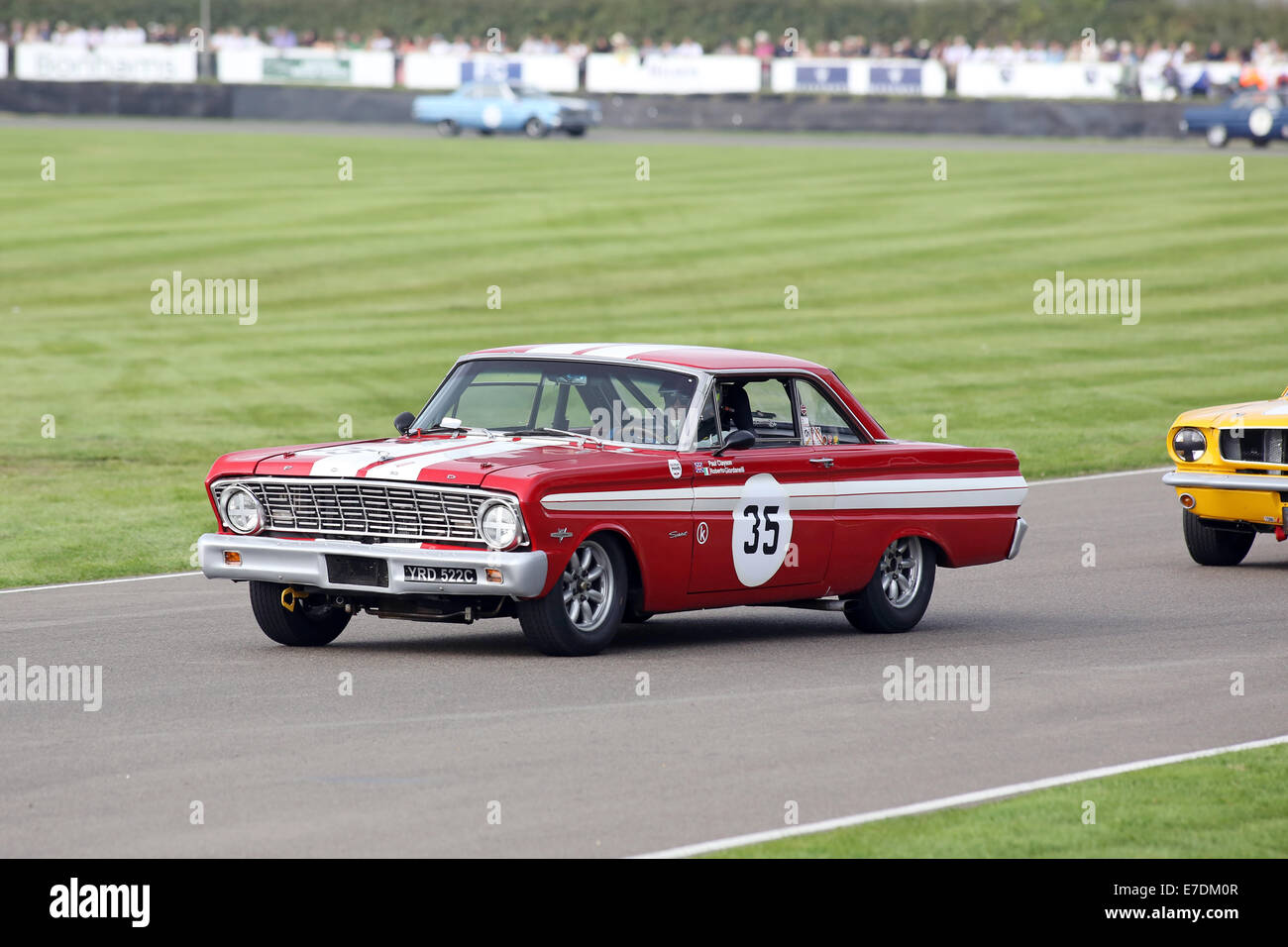 Chichester, West Sussex, UK. 13th Sep, 2014. Pictures from the Goodwood Revival 2014 - The Shelby Cup - A race for saloon cars powered by small-block V8 engines on the 60th anniversary of the small-block V8 engine. A large number of Ford Mustangs mariking the car's 50th anniversary took on other American classics such as Ford Falcon, Plymouth Barracuda, Mercury Comet Cyclone and Dodge Dart. Picture shows: a 1964 Ford Falcon Spirit driven by Paul Clayson Credit:  Oliver Dixon/Alamy Live News Stock Photo