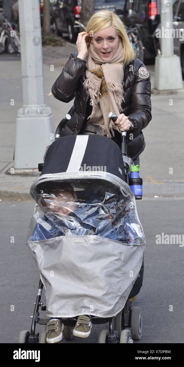 Jane Krakowski pushes her son Bennett in a stroller while out and about in  Manhattan. Krakowski is spotted wearing a Moncler winter jacket. Featuring:  Jane Krakowski,Bennett Godley Where: Manhattan, New York, United