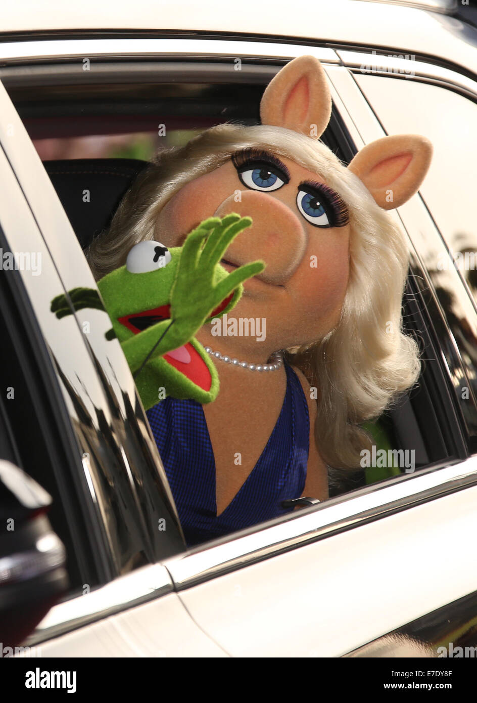 Los Angeles Premiere of Disney's 'Muppets Most Wanted' held at the El Capitan - Red Carpet Arrivals  Featuring: Kermit the Frog,Miss Piggy Where: Hollywood, California, United States When: 12 Mar 2014 Stock Photo