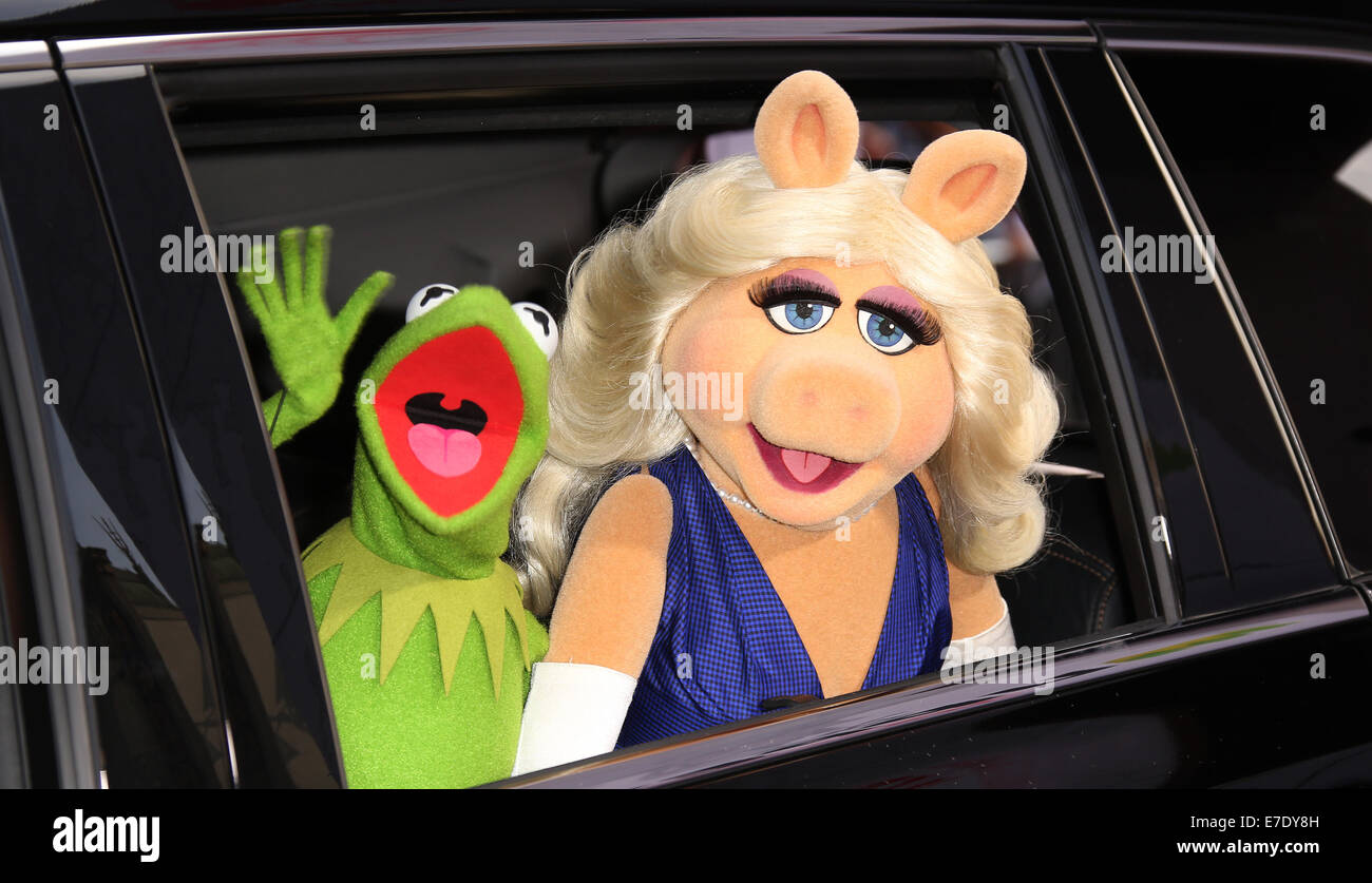 Los Angeles Premiere of Disney's 'Muppets Most Wanted' held at the El Capitan - Red Carpet Arrivals  Featuring: Kermit the Frog,Miss Piggy Where: Hollywood, California, United States When: 12 Mar 2014 Stock Photo