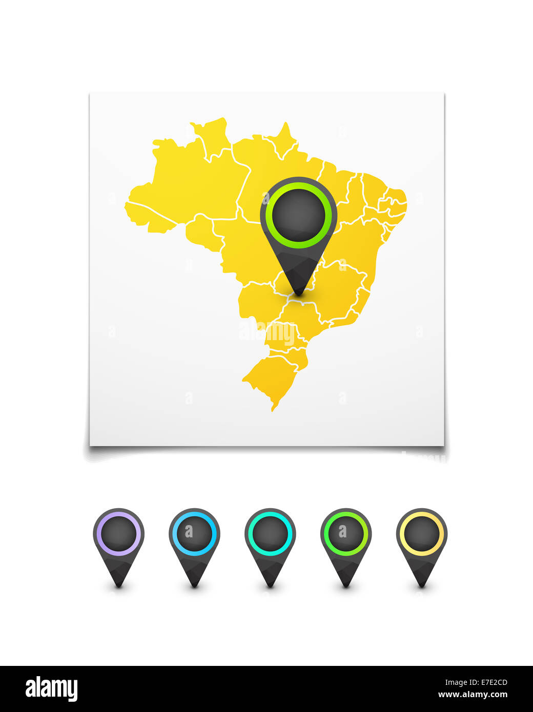Map with a marker on Brazil Stock Photo