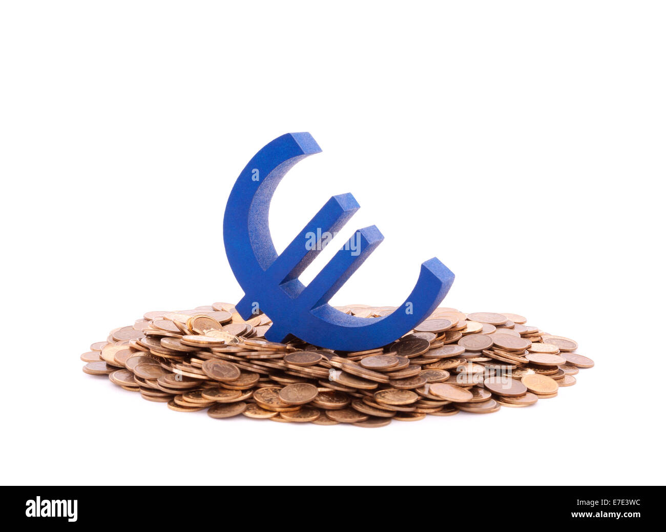 Blue euro symbol with pile of coins Stock Photo - Alamy
