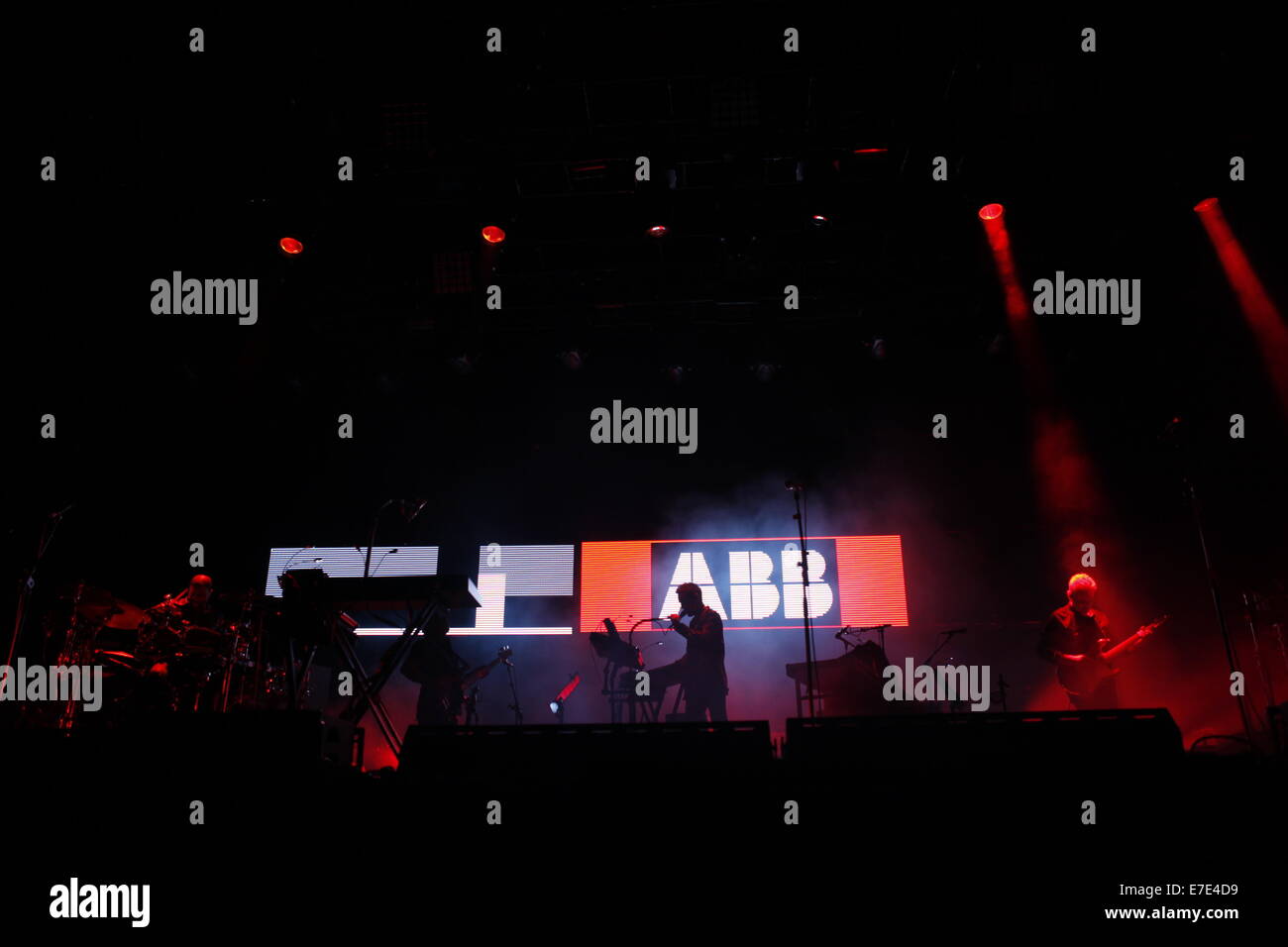 Massive Attack play the On Blackheath Festival in London to thousands of Fans. Stock Photo