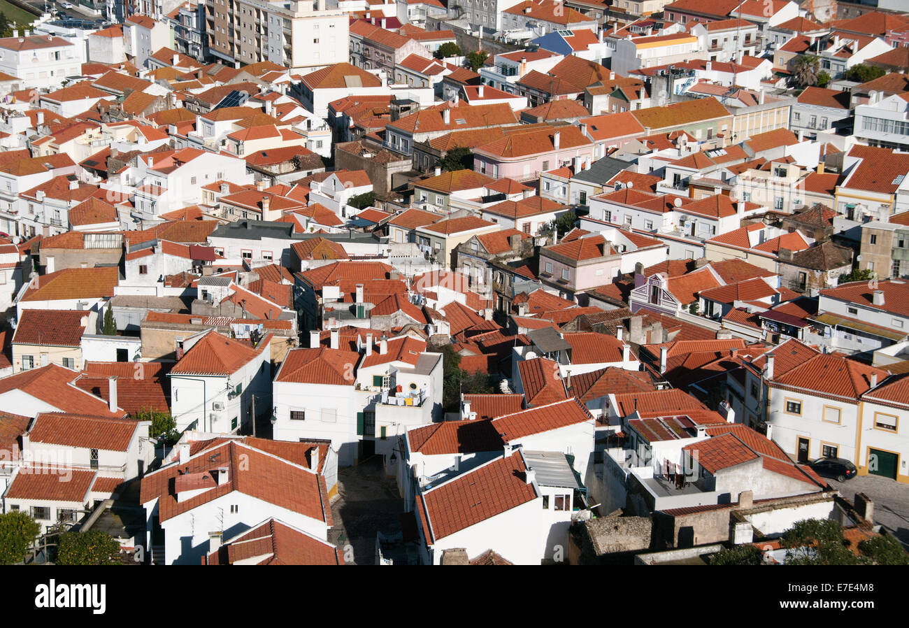 The red tiled rooftops of the Portuguese town of Palmela in the Setúbal District Stock Photo