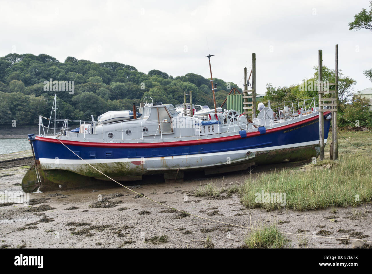 The lifeboat 'Archibald and Alexander M Paterson' (built 1952), now privately owned, at Lawrenny Quay, Pembrokeshire, Wales, UK. Stock Photo
