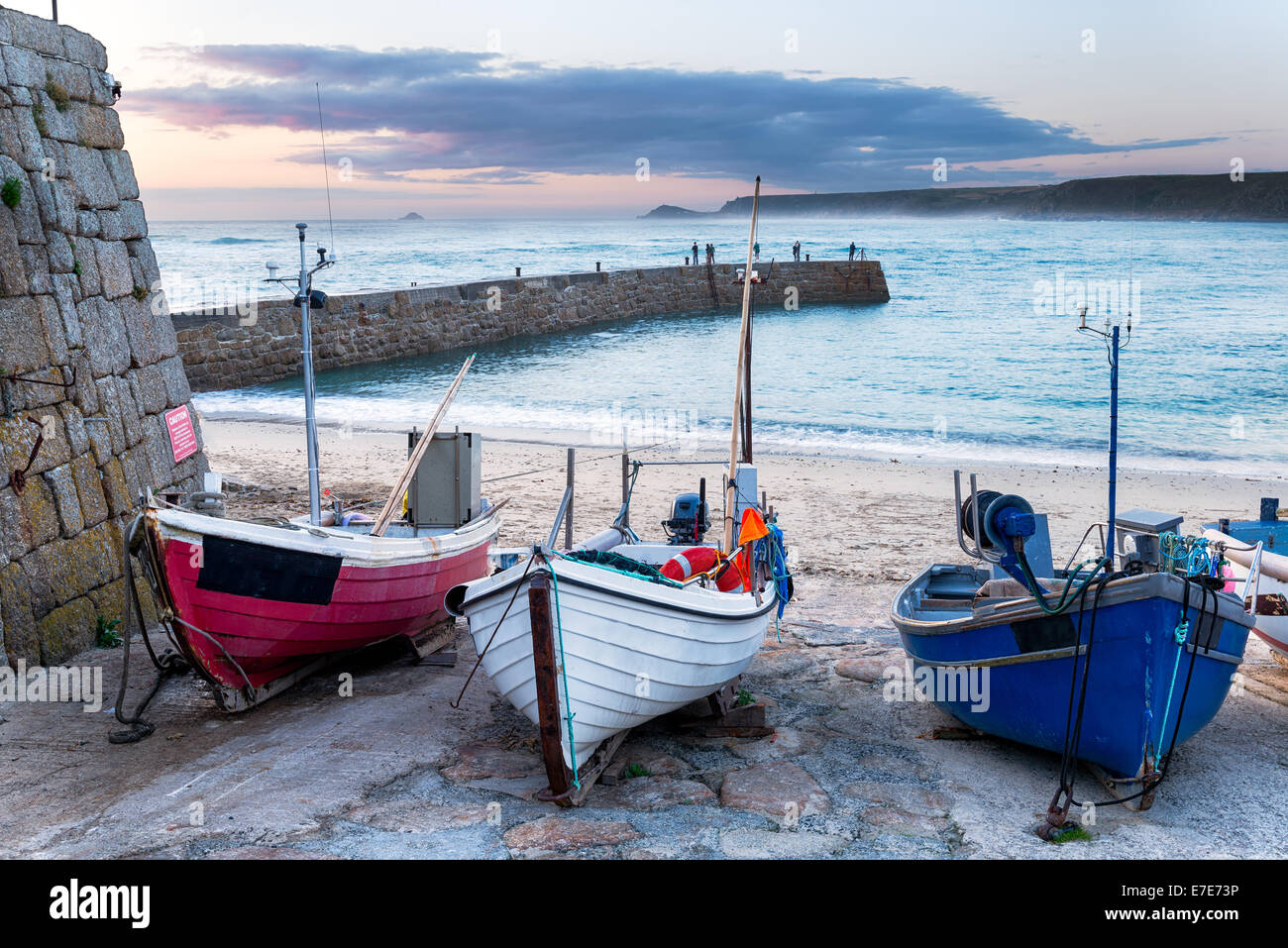 Fishing boats on the beach at Sennen Cove near Land's End in Cornwall ...