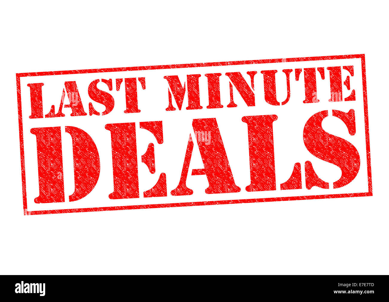 LAST MINUTE DEALS red Rubber Stamp over a white background. Stock Photo