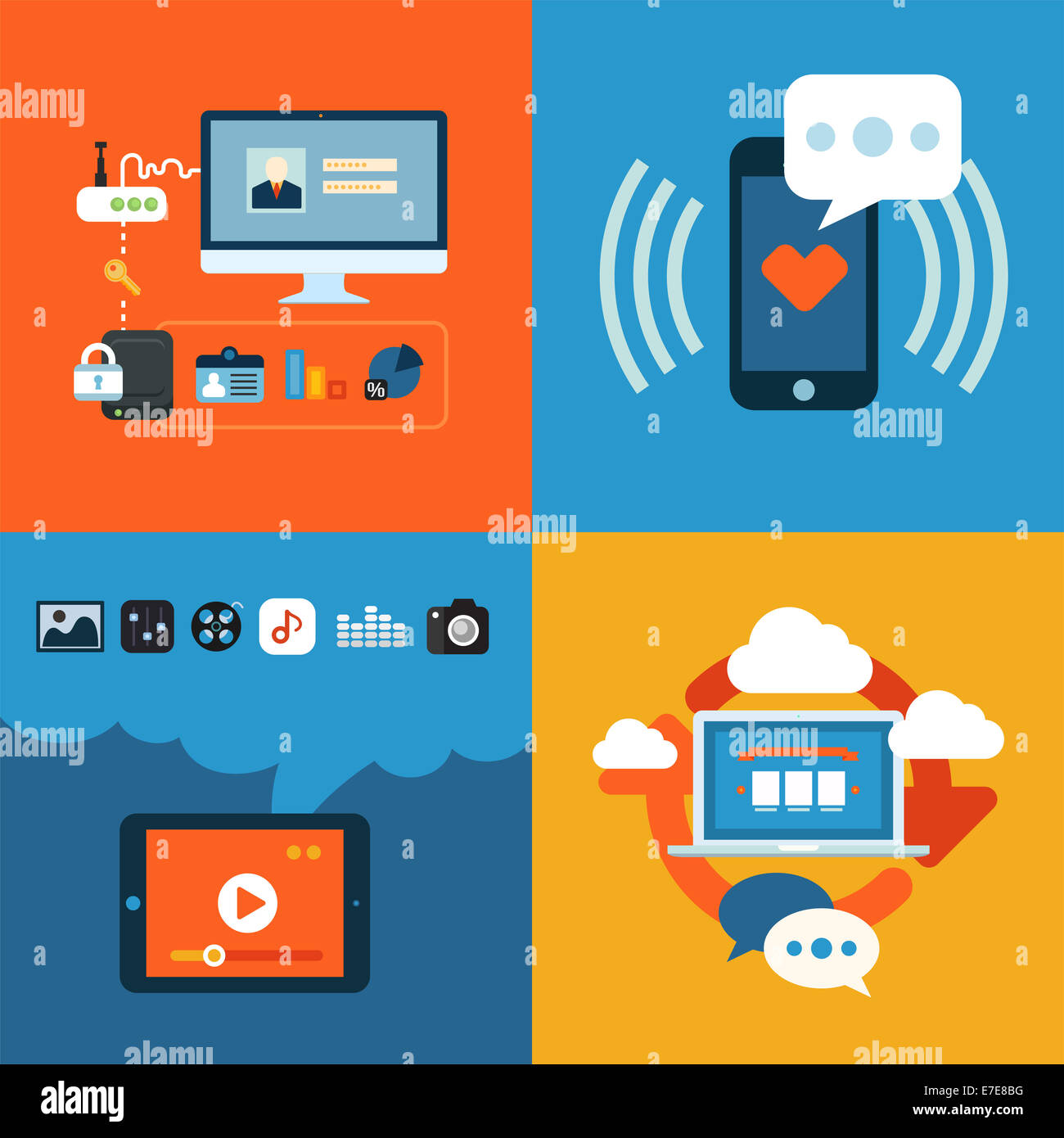 Set of flat design concept icons for web and mobile phone services and ...