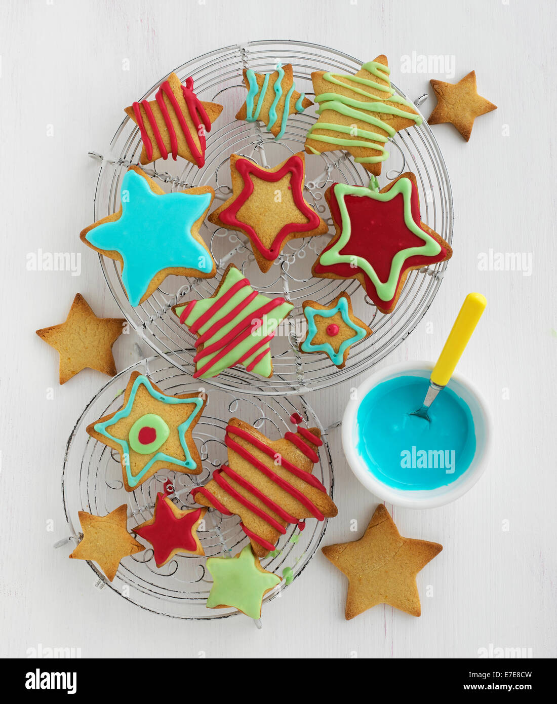 Star shaped biscuits with colored icing Stock Photo