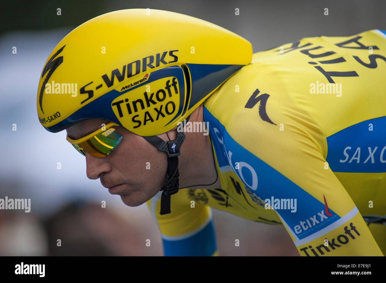 Friends Life Tour of Britain 2014 Stage 8a, rider starts the Time Trial