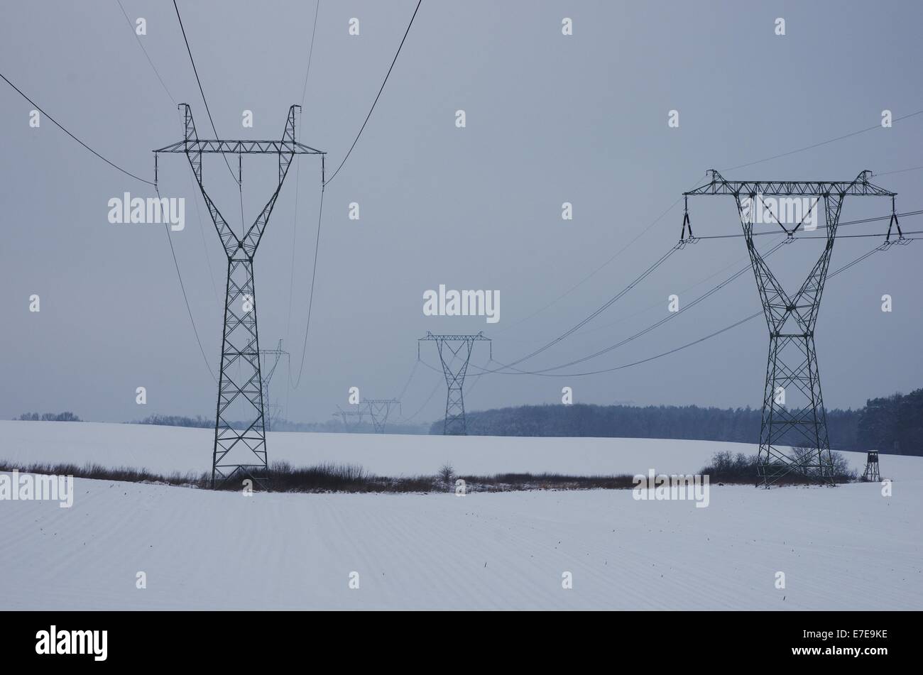 pole of high tension on sky background Stock Photo