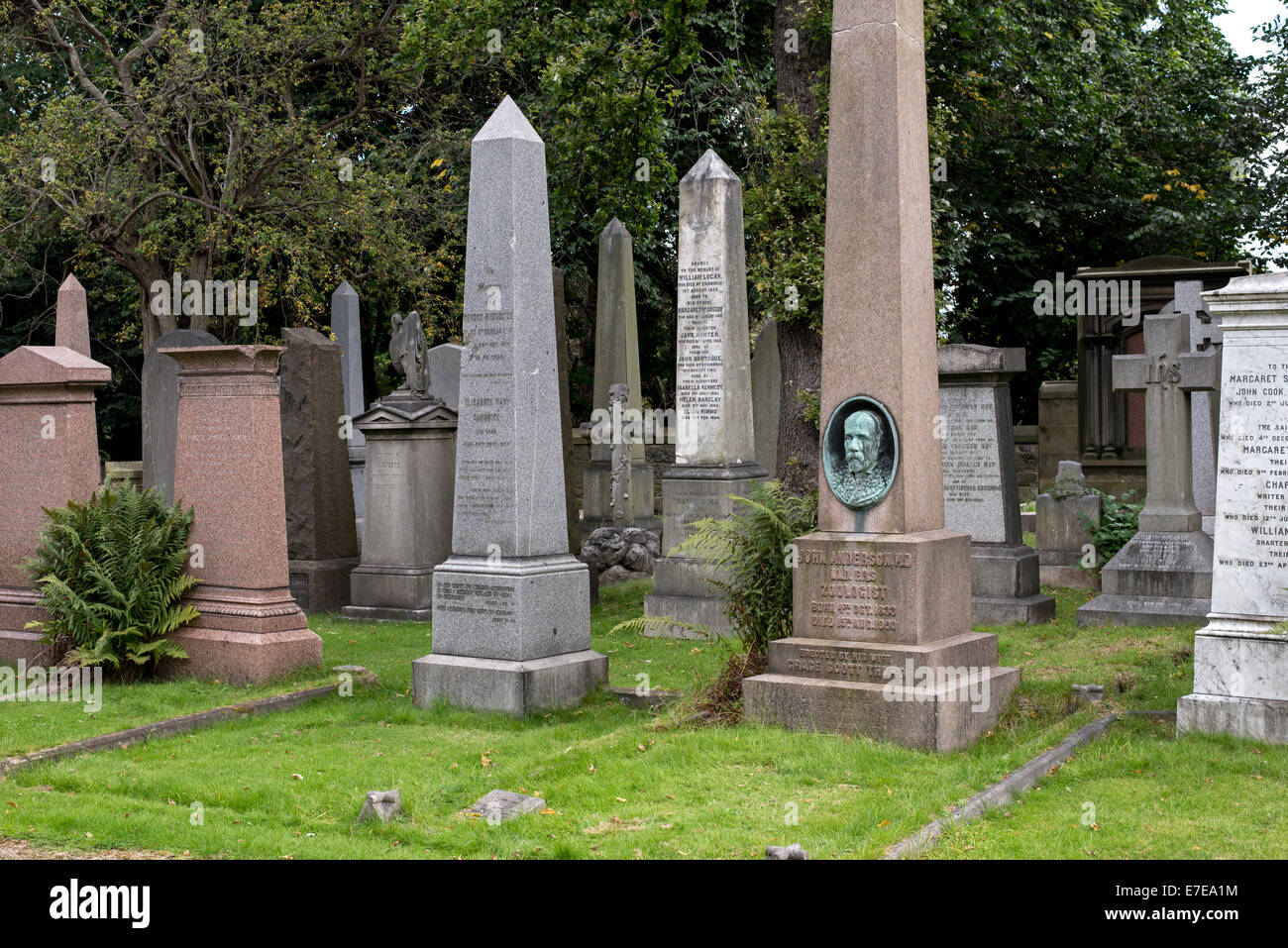 A selection of memorials in the Dean Cemetery including that of John Anderson (1833-1900) anatomist and zoologist. Stock Photo