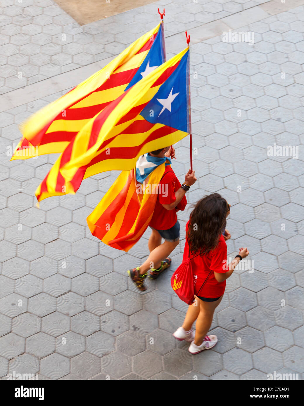 Barcelona, Spain - September 11, 2014: People call for Catalan independence on the 300th Catalan National Day in the streets of Stock Photo