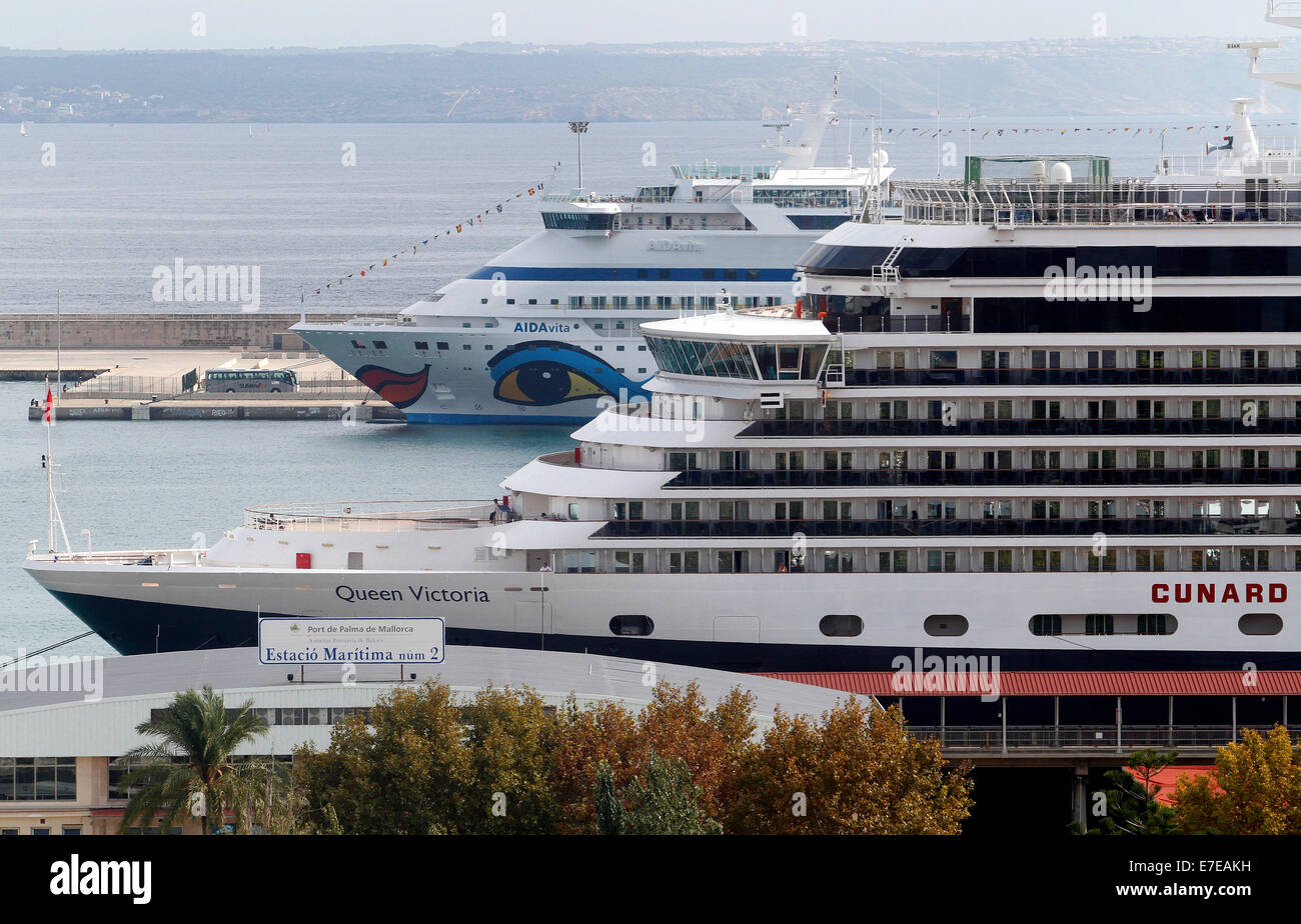 Cruise ships moored in the Spanish island of Majorca Stock Photo