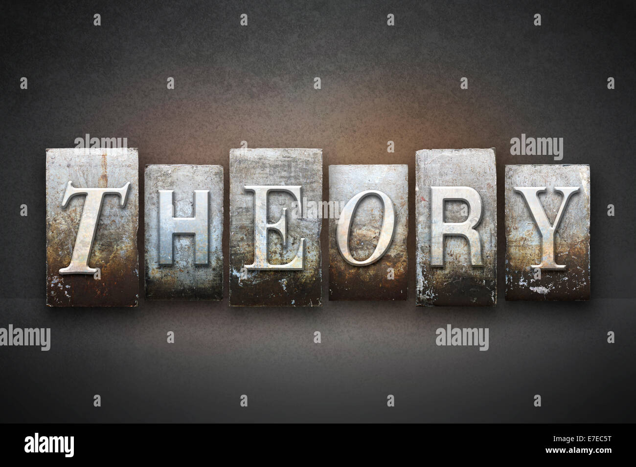 The word THEORY written in vintage letterpress type Stock Photo