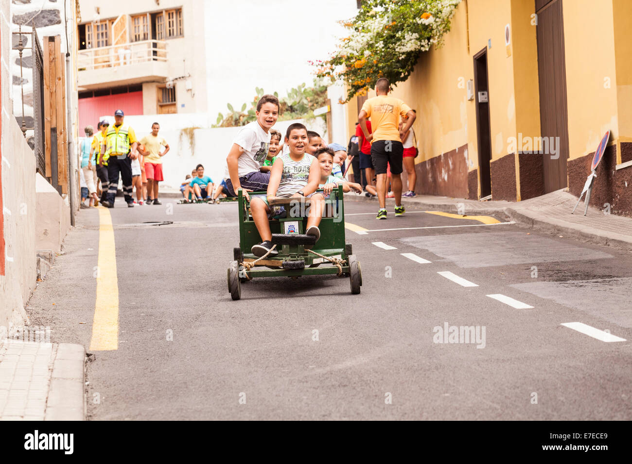 Wooden cart racing downhill in Guia de Isora, tenerife, Canary Islands