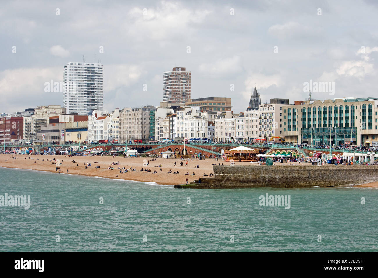 Brighton  seafront on a cloudy day. Stock Photo