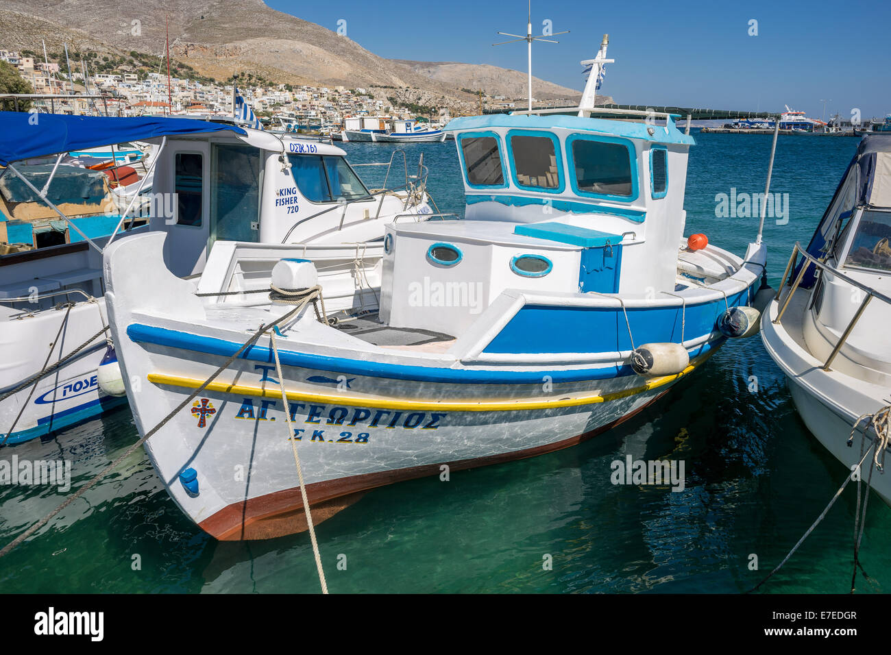 Old colorful wooden greek fishing boat Pothia Kalymnos Stock Photo Alamy