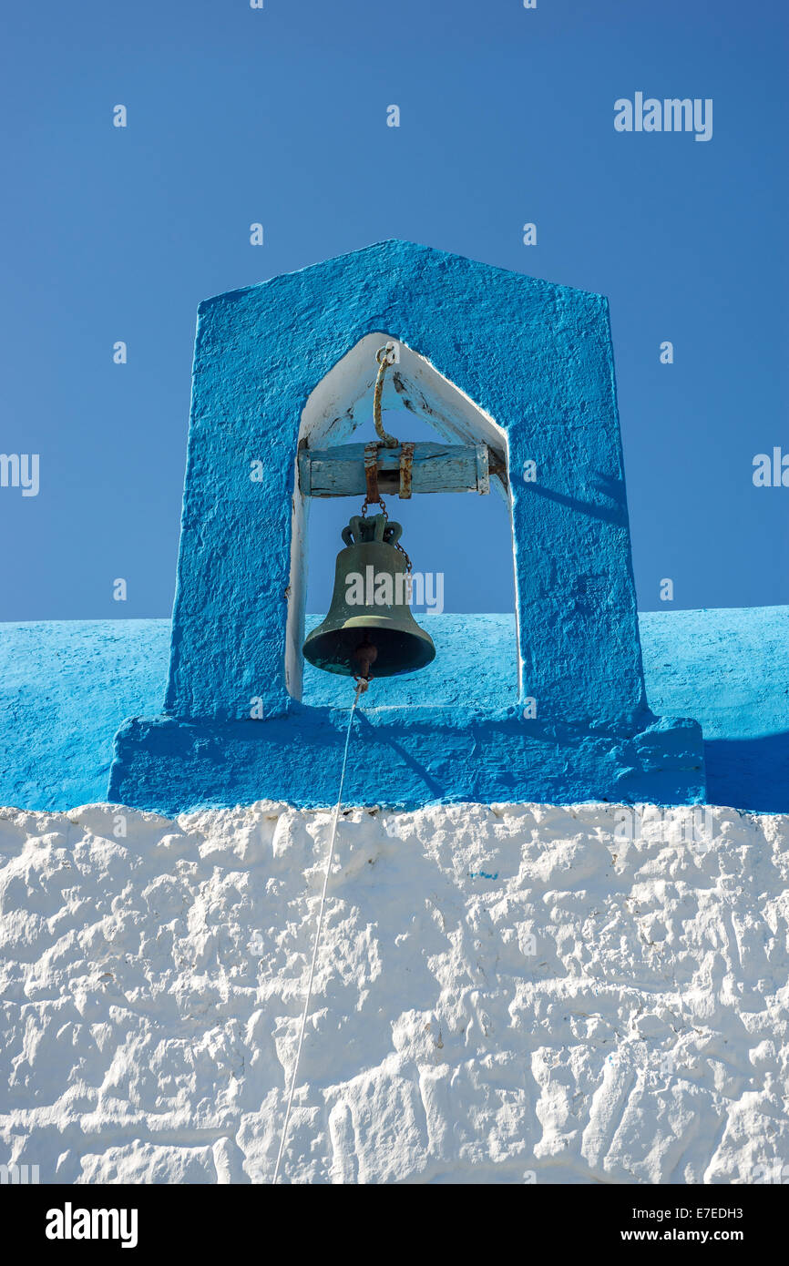 Blu greek campanile Plati islet Dodecanese Stock Photo