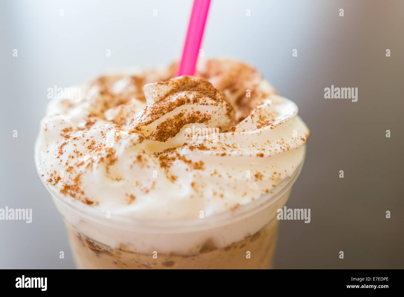Ice And Whip Cream Frappe Coffee With Chocolate Topping Close Up Stock Photo