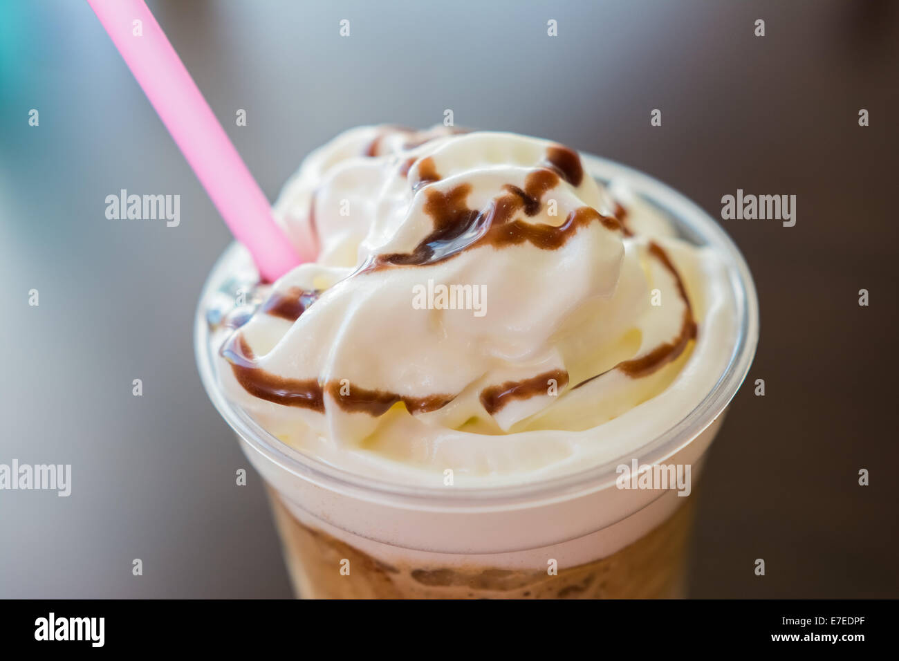 Ice And Whip Cream Frappe Coffee With Chocolate Topping Close Up Stock