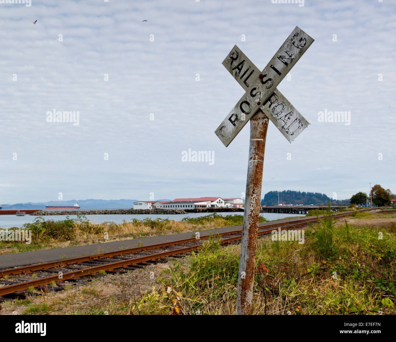 Railroad crossing sign, Astoria Oregon Stock Photo Alamy