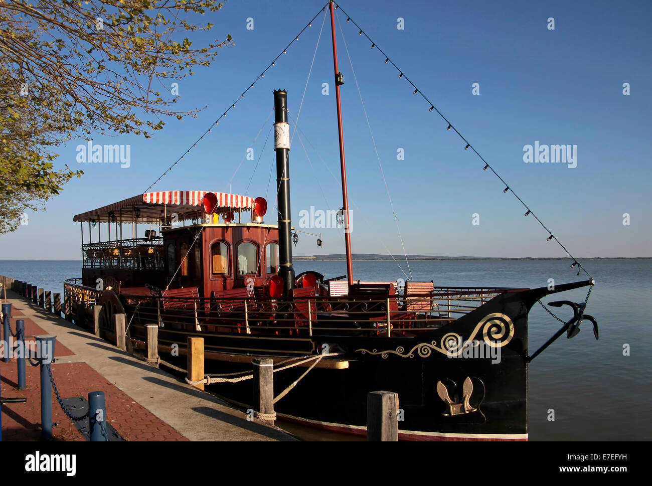Excursion boat in Keszthely at the north shore of Lake Balaton, Hungary Stock Photo