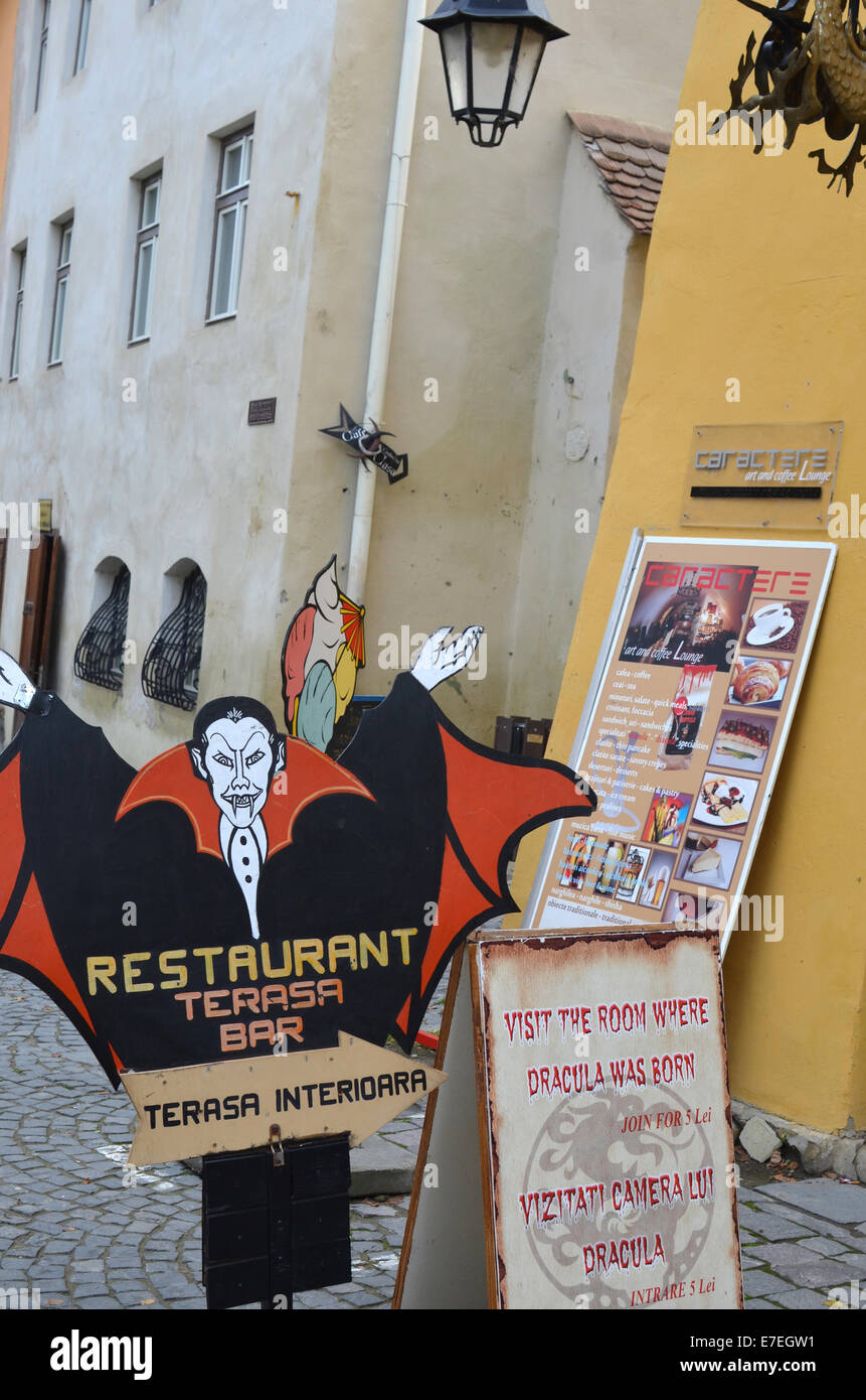 A Dracula-themed restaurant in Sighisoara in Transylvania near Dracula's birthplace Stock Photo