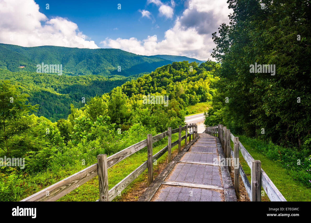 Path at the Bald Mountain Ridge scenic overlook along I-26 in Tennessee. Stock Photo