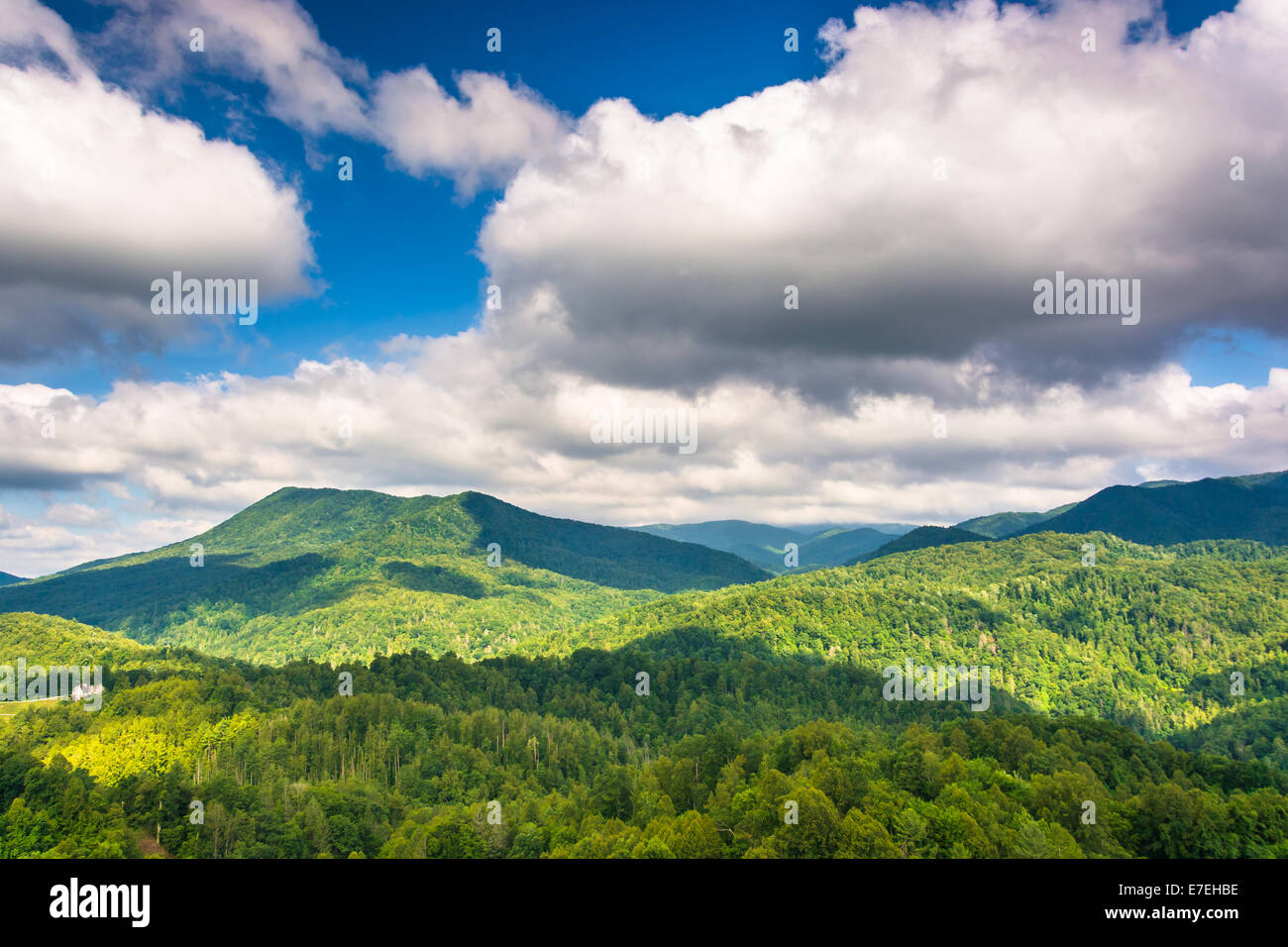 View of the Appalachians from Bald Mountain Ridge scenic overlook along I-26 in Tennessee. Stock Photo