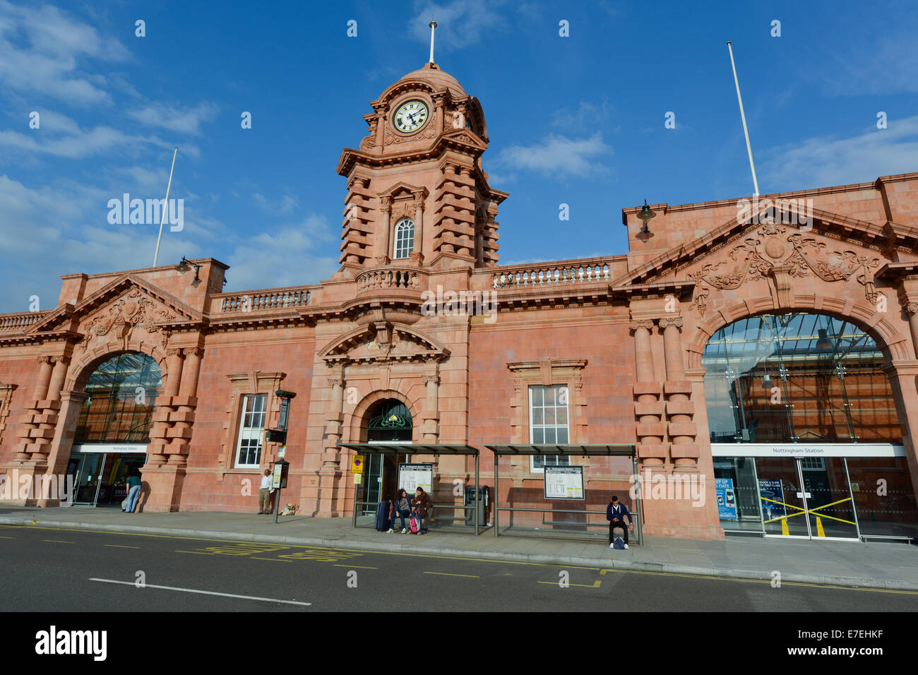 An external view of the entrance to Nottingham train station on a bright sunny day. Stock Photo