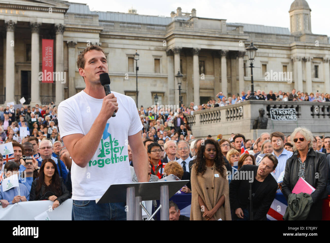 Trafalgar Square, London, UK. 15th September 2014. Dan Snow speaks to the crowd at the say NO to Scottish Independence rally in Trafalgar Square. Credit:  Matthew Chattle/Alamy Live News Stock Photo