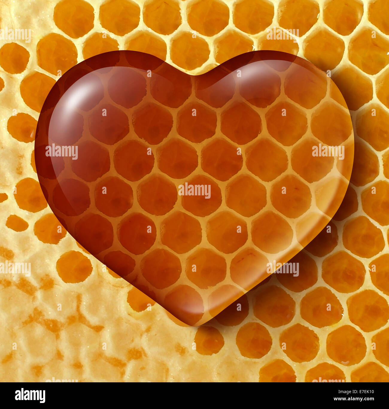 Healthy food love concept as liquid honey shaped as a heart on a ...
