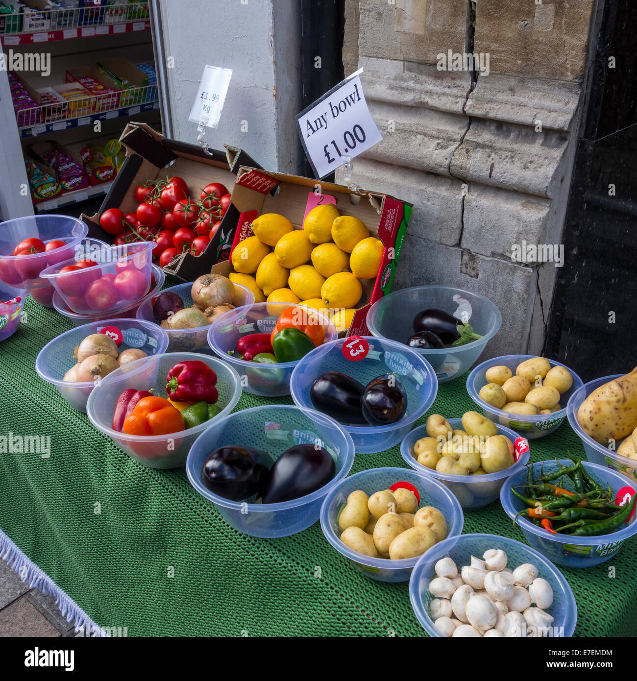 Fresh Fruit and Vegetables Stall Greengrocers Mediterranean Food Stock Photo