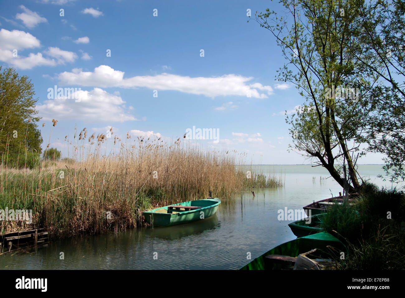 Small boats in the vicinity of Szigliget, Lake Balaton, Hungary Stock Photo