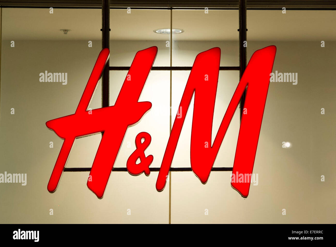 H&M clothing shop sign logo. Stock Photo