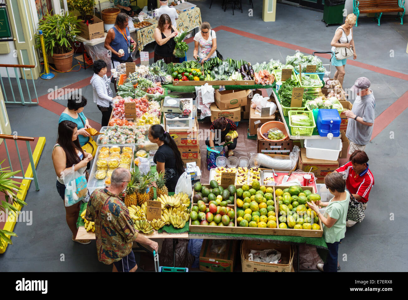 Honolulu Waikiki Beach Hawaii,Hawaiian,Oahu,Kings Village Shopping Center,shopping shopper shoppers shop shops market markets marketplace buying selli Stock Photo