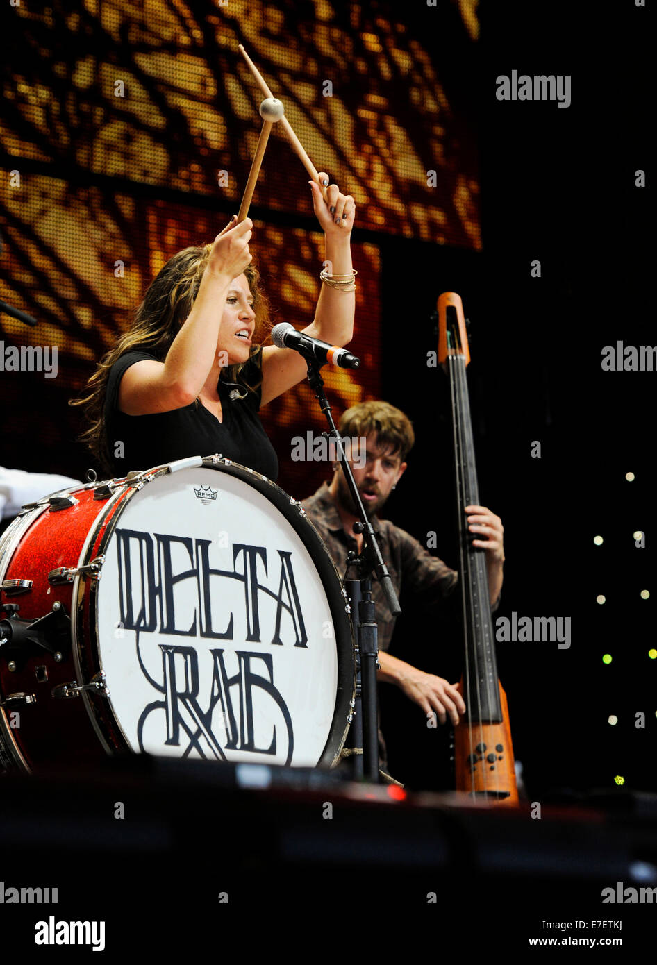 Elizabeth Hopkins of the Delta Rae Band puts on a high energy performance at Farm Aid 2014 Stock Photo