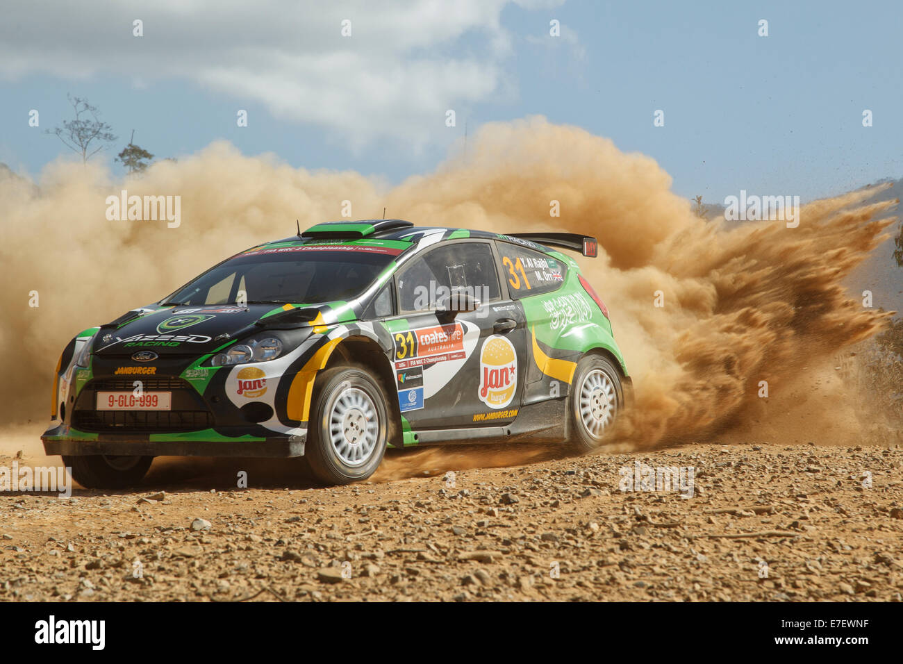 World Rally Championship 2 driver Yazeed Al Rajhi turns through a corner during the Hydes Creek special stage of Rally Australia Stock Photo