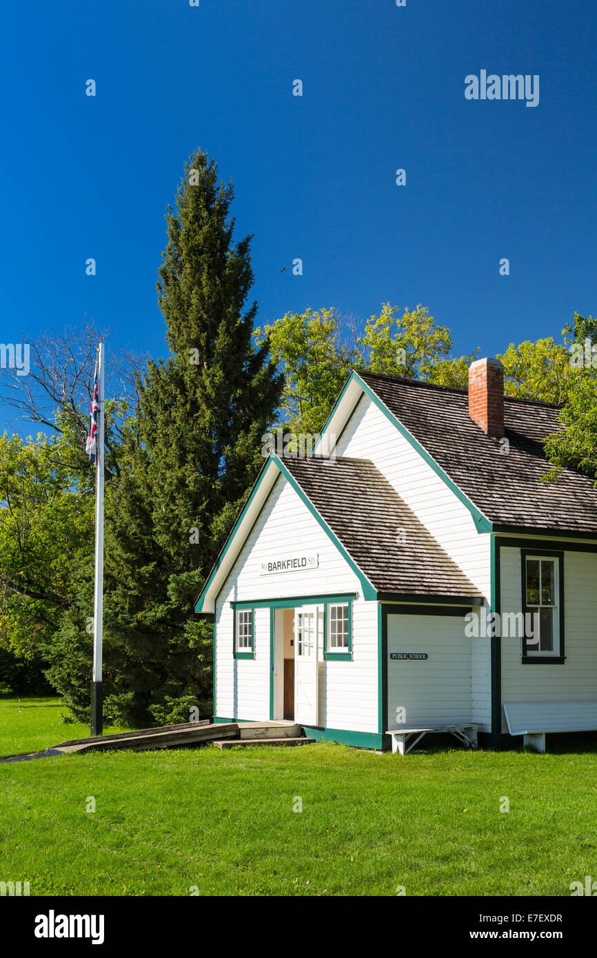 The Barkfield one-room school house at the Mennonite Heritage Village in Steinbach, Manitoba, Canada. Stock Photo