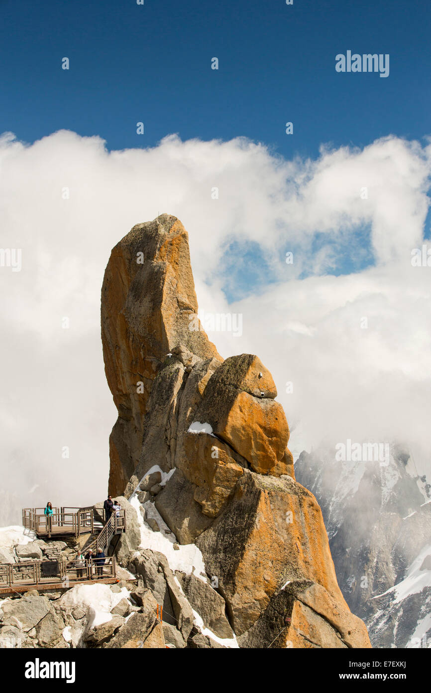 A granite pinnacle on the Aiguille Du Midi above Chamonix, France. Stock Photo