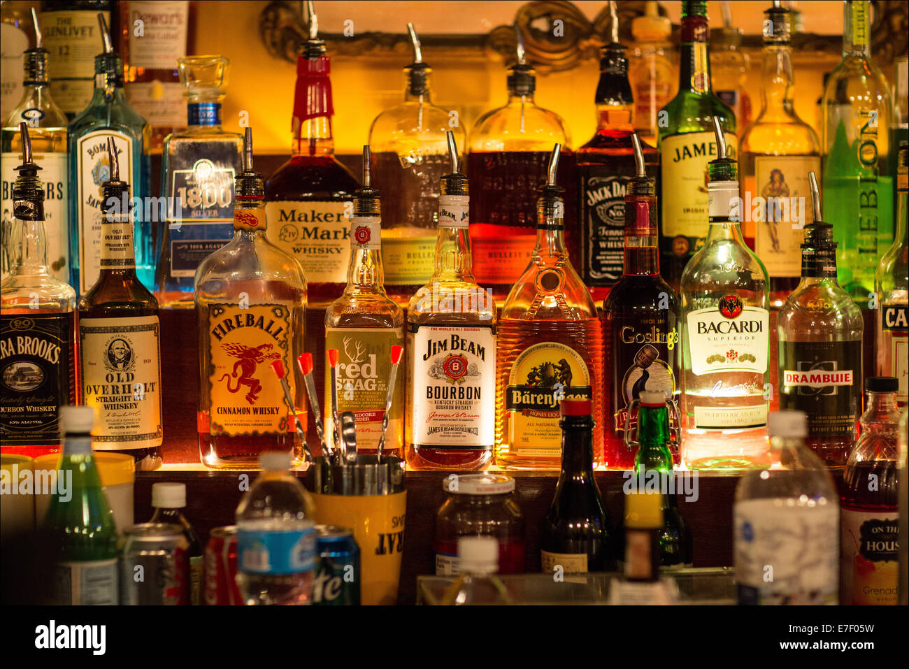 Liquor shelf in a restaurant Stock Photo Alamy