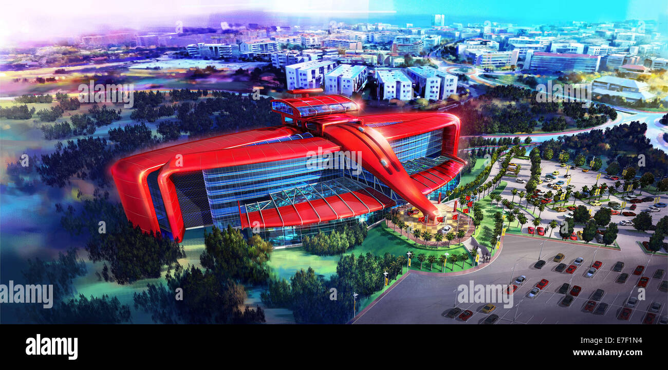 Ferrari Land will cover 75,000 square metres and include a variety of exciting attractions including Europe’s highest and fastest vertical accelerator. The theme park will be built within the PortAventura resort outside Barcelona in Spain. The first Ferrari-themed hotel is also to be built and will be a luxury five-star establishment with 250 rooms, restaurants and a driving simulator.  Featuring: Atmosphere Where: Barcelona, Spain When: 14 Mar 2014 Stock Photo