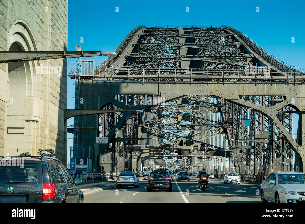 Traffic crossing the iconic Sydney Harbour Bridge. Stock Photo
